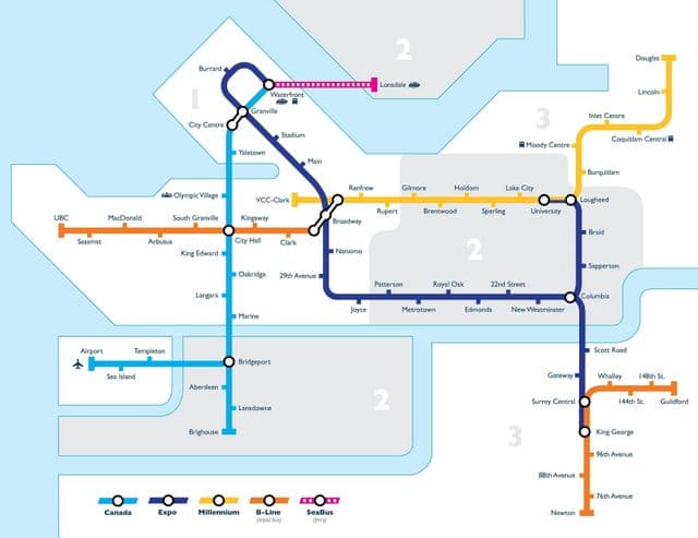 バンクーバーの地下鉄駅マップ
